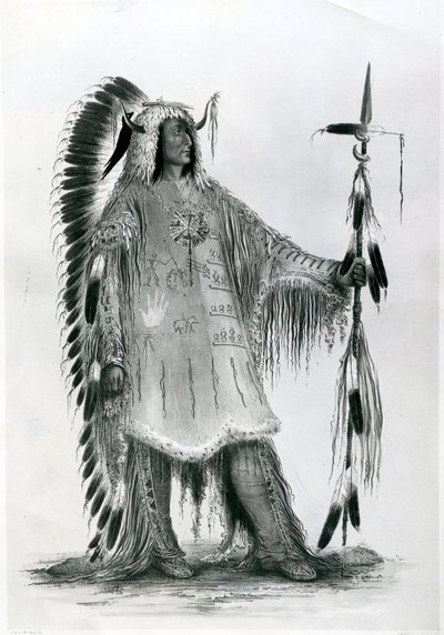 Mato-Tope, segundo jefe del pueblo Mandan, c.1833 (litografía en blanco y negro) de George Catlin